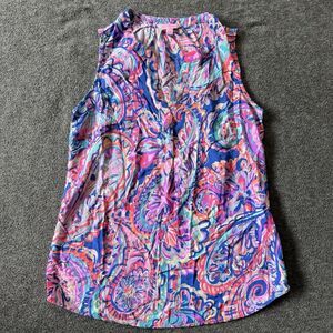 Lilly Pulitzer Women's Sleeveless Stacey Top Blue Current Drop Me A Lime Small